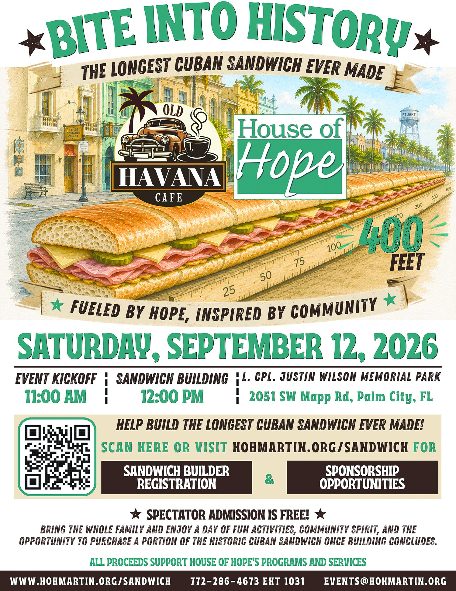 Bite Into History flyer for the 400-foot Cuban sandwich on September 12 in Palm City