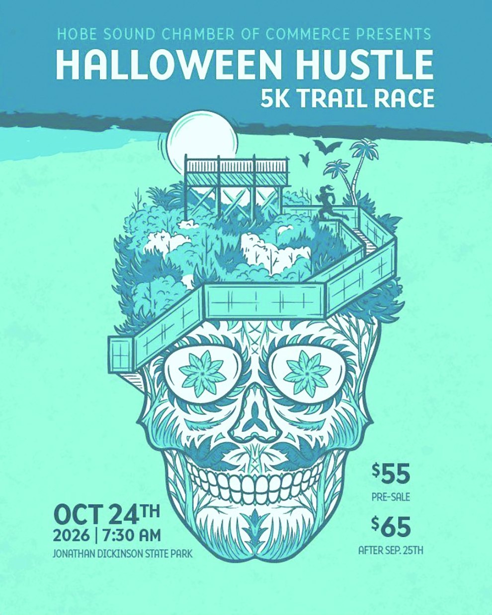 Halloween Hustle 5K Trail Race flyer, October 24 at Jonathan Dickinson State Park